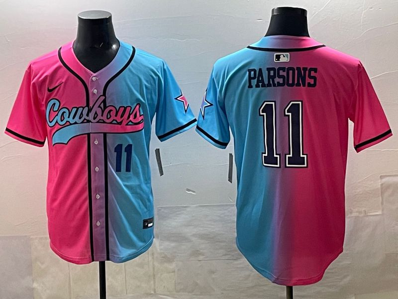 Men 2025 Dallas Cowboys 11 Parsons Blue pink Nike Limited NFL Jersey style 03